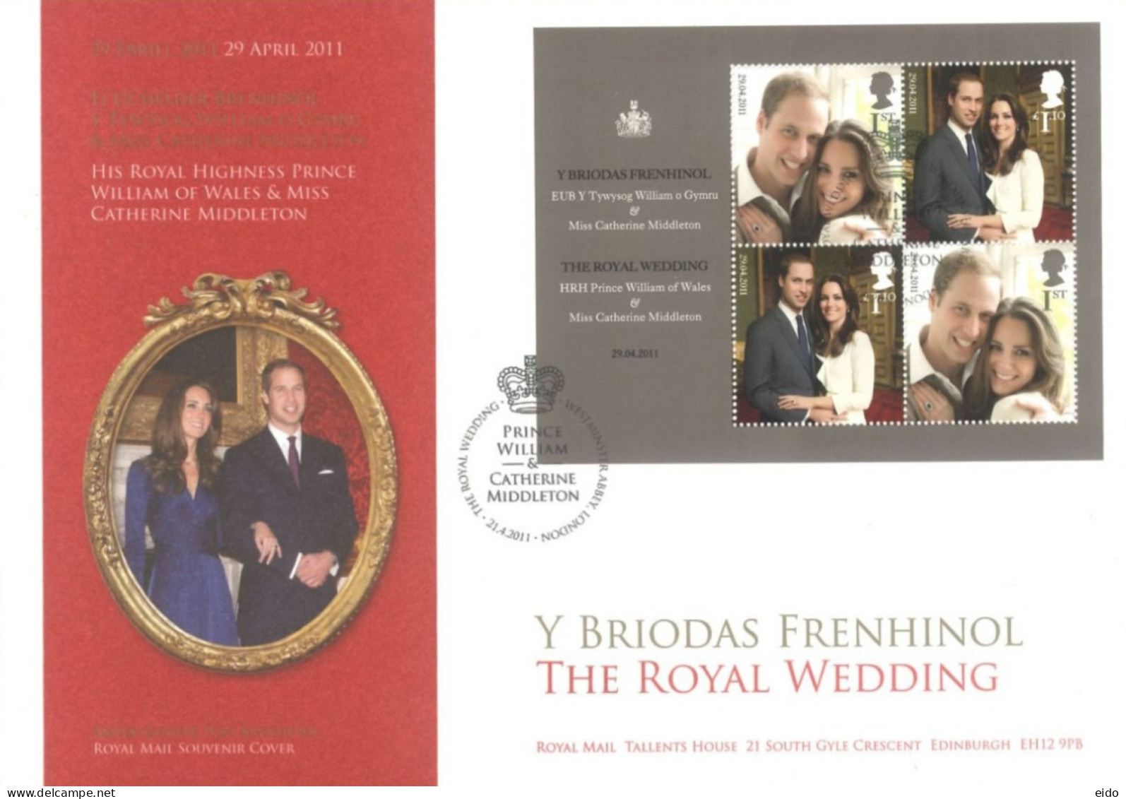 GREAT BRITAIN  - 2011, FDC OF STAMPS SHEET OF ROYAL WEDDING OF HRH PRINCE WILLIAM OF WALES.. - Lettres & Documents