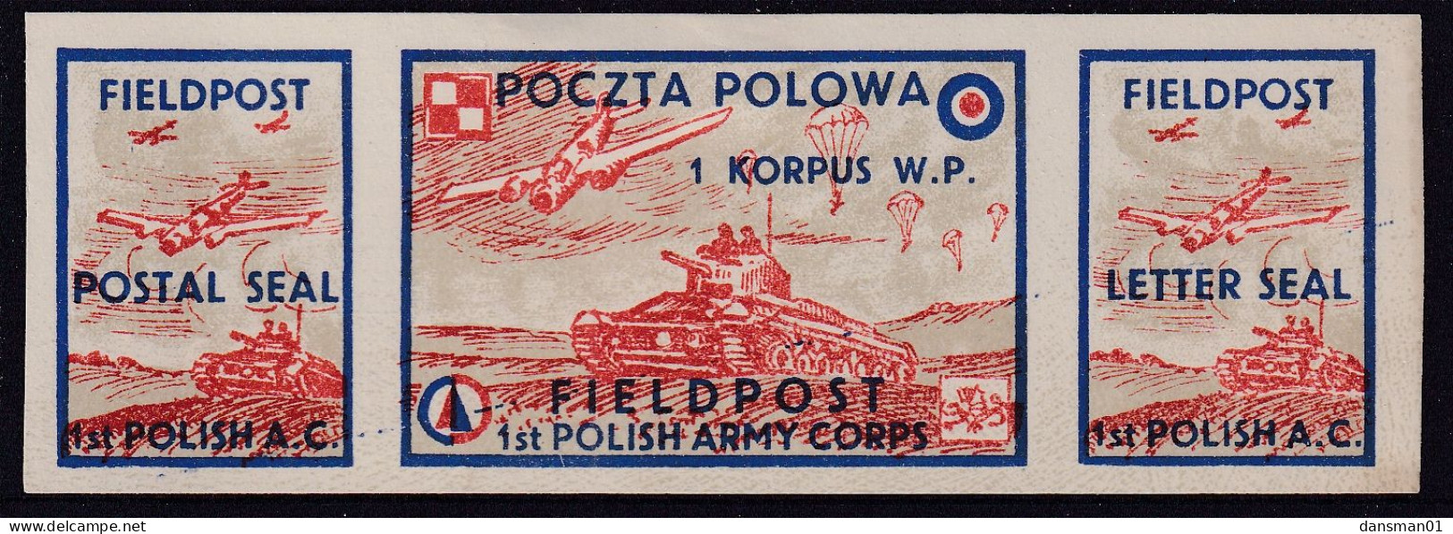 POLAND 1942 Field Post Seals Strip Smith FL2-4 Mint Hinged (white Paper) - Vignetten Van De Bevrijding