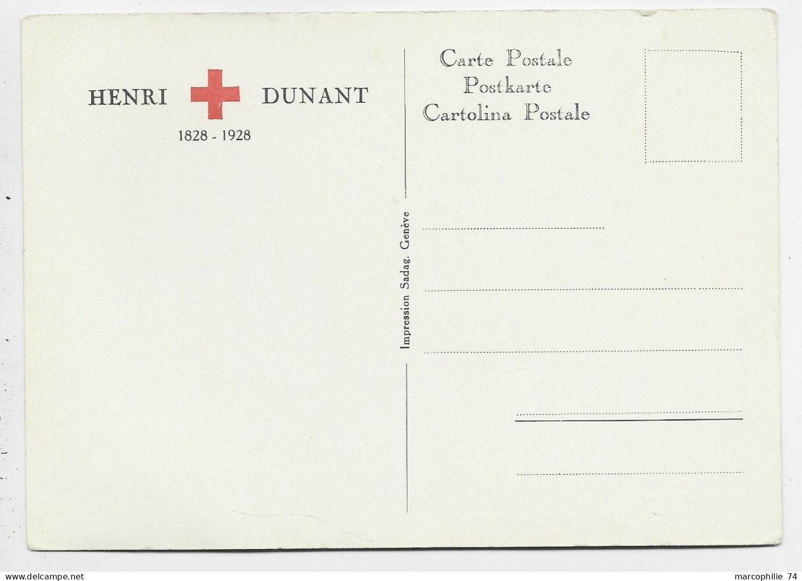 CROIX ROUGE CARTE HENRI DUNANT 1828 1928 GENEVE SECOURS VOLONTAIRES - Rotes Kreuz