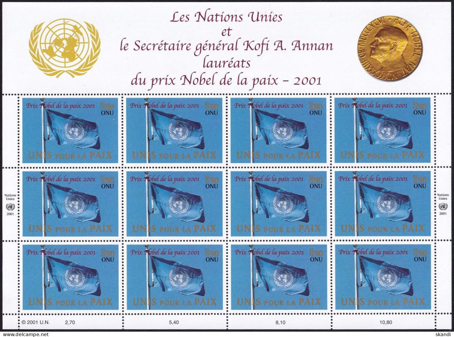 UNO GENF 2001 Mi-Nr. 432 Kleinbogen ** MNH - Blokken & Velletjes