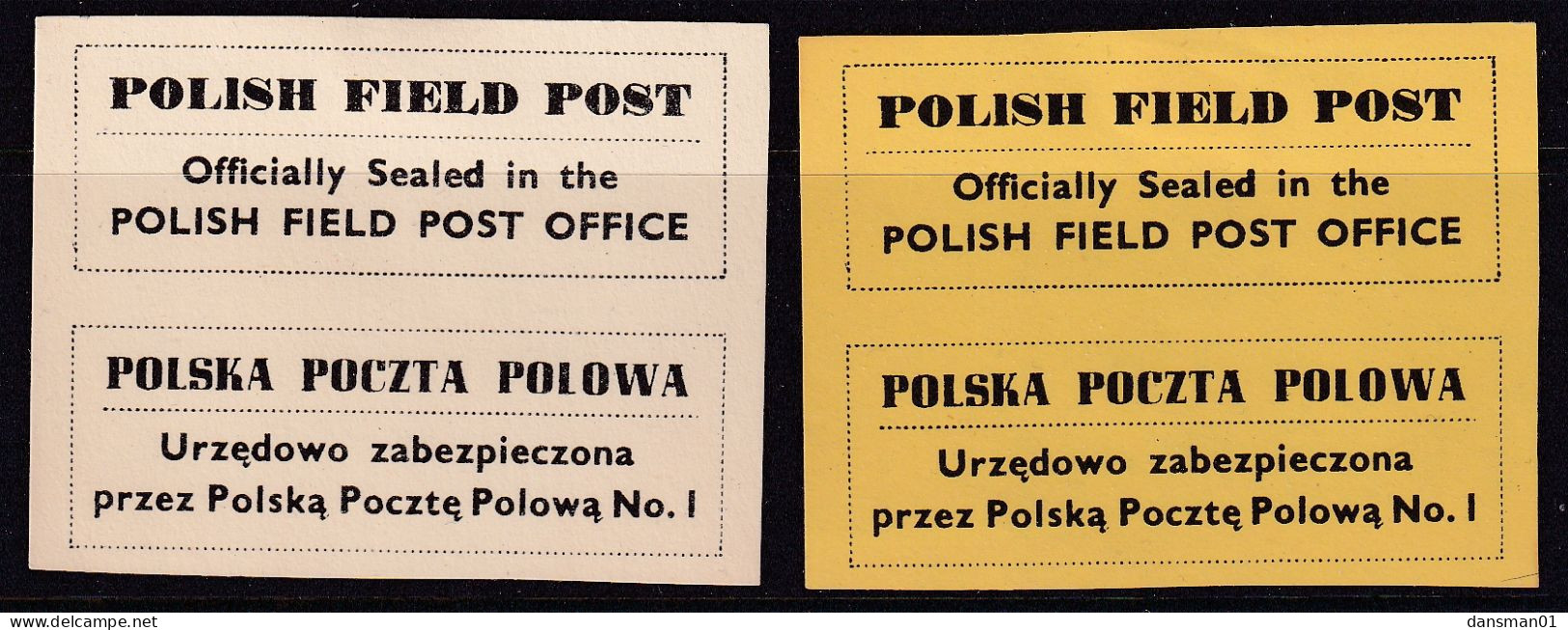 POLAND 1942 Field Post Seals Smith Fl13-14 Mint Hinged (white + Yellow Paper) Imperf - Vignettes De La Libération