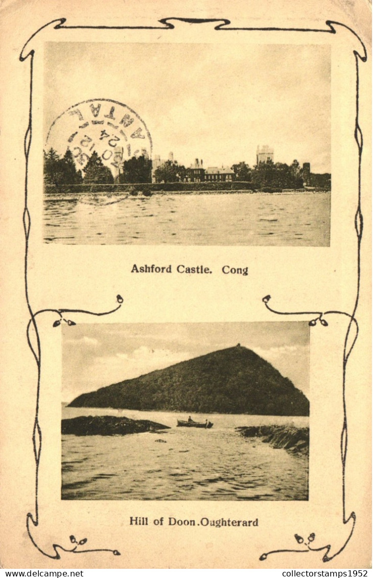 CONG, OUGHTERARD, MULTIPLE VIEWS, ASHFORD CASTLE, HILL OF DOON, ARCHITECTURE, BOAT, IRELAND, POSTCARD - Mayo