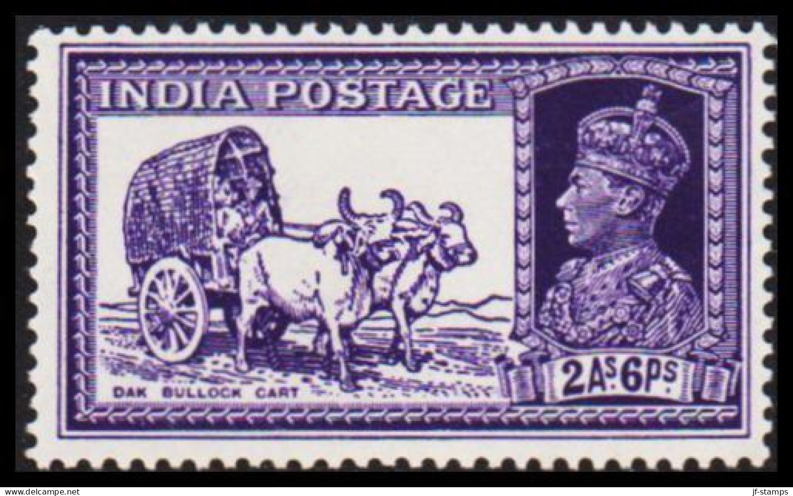 1937. INDIA. GEORG VI 2 As 6 Ps DAK BULLOCK CART, Hinged. - JF540059 - 1936-47 Koning George VI