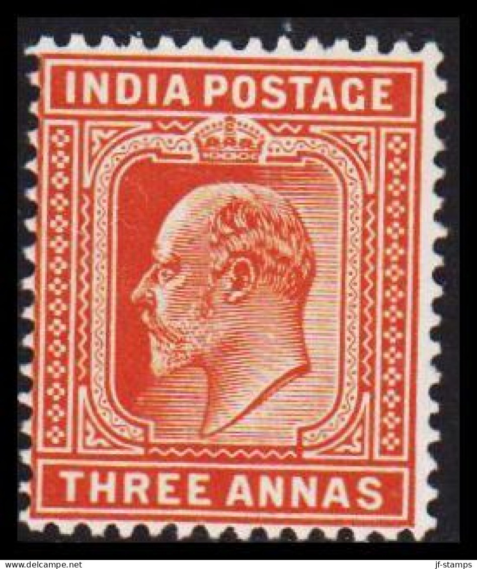 1902-1903. INDIA. Edward VII. THREE ANNAS. Very Light Hinged. - JF540075 - 1902-11 King Edward VII