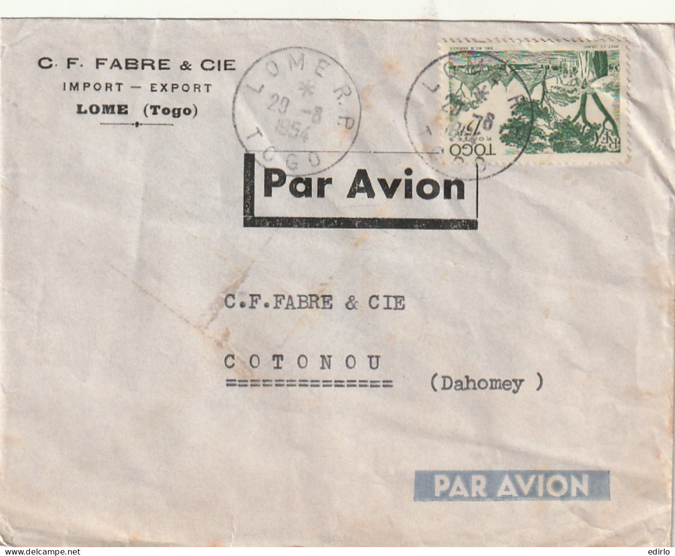 ***   AFRIQUE OCCIDENTAL FRANCAISE  ***  Courrier Par Avion 1955 Ets  Fabre Cotonou - Briefe U. Dokumente