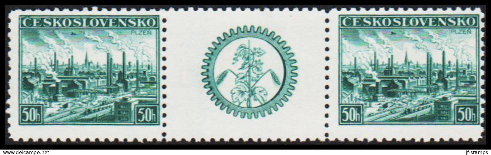 1938. CESKOSLOVENSKO.  Briefmarkenausstellung In Pilsen 50 H  With Vignette Never Hinged.  (Michel 400 ZW) - JF540106 - Unused Stamps