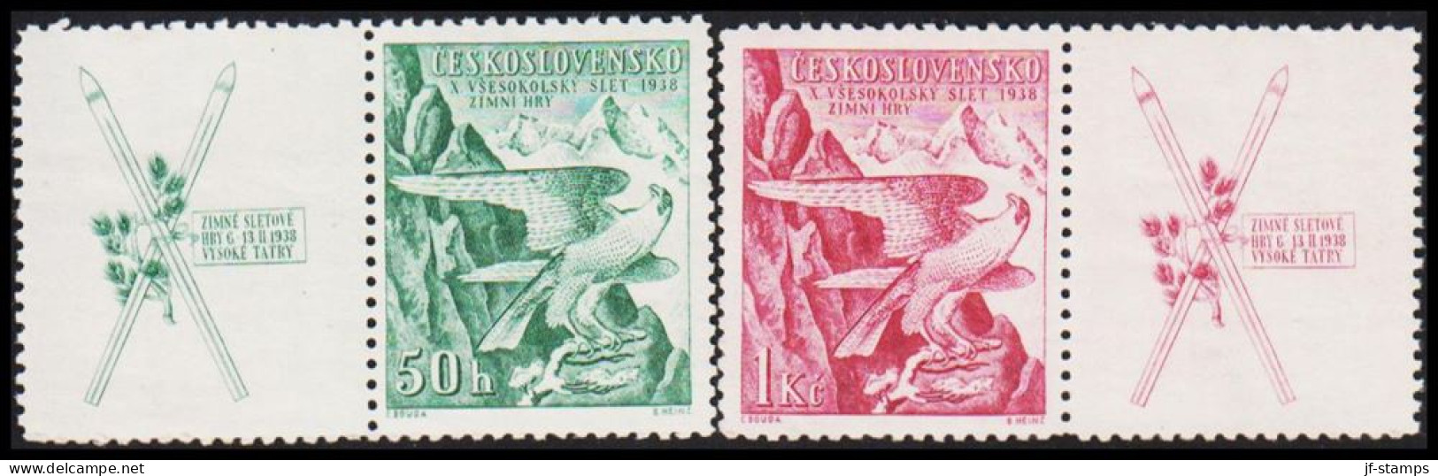 1938. CESKOSLOVENSKO.  10. Sokol-Winterspiele, Hohe Tatra Complete Set With Vignette N... (Michel 387-388 Zf) - JF540107 - Nuevos