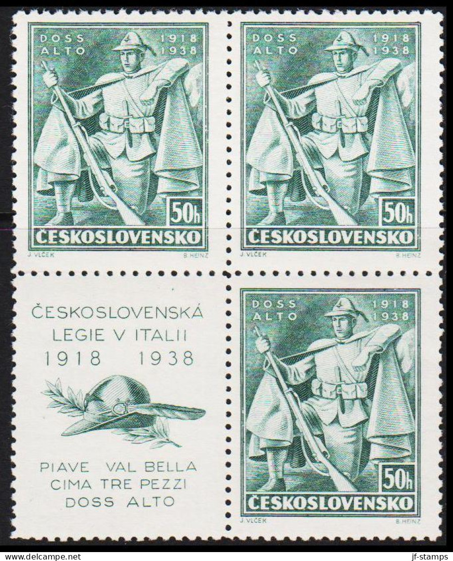 1938. CESKOSLOVENSKO.  Doss Alto (Italien) 4-block 50 H  With Vignette Never Hinged.  (Michel 394Zf) - JF540113 - Neufs