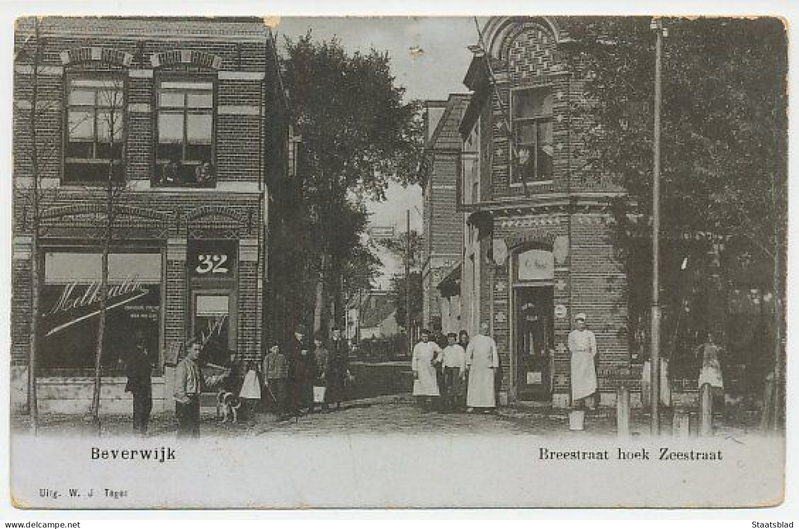 01 - Prentbriefkaart Beverwijk 1913 - Breestraat / Zeestraat - Beverwijk