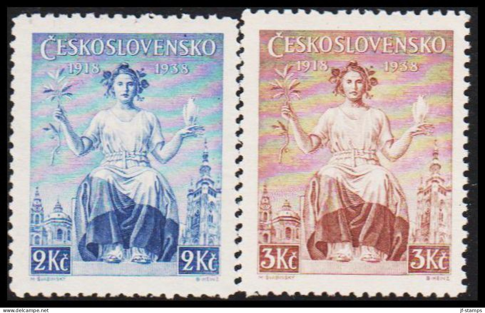 1937. CESKOSLOVENSKO.  20 Years Republik Complete Set Never Hinged.  (Michel 404-405) - JF540122 - Unused Stamps