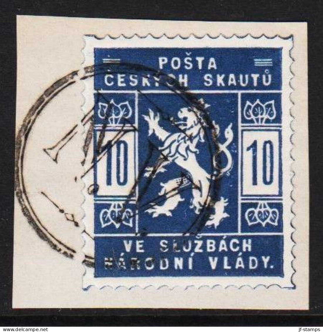 1918. CESKOSLOVENSKO.  POSTA CESKYCH SKAUTU VE SLUZBACH NARODNI VLADY 10 H On Small Piece Canc... (Michel Ia) - JF540170 - Used Stamps