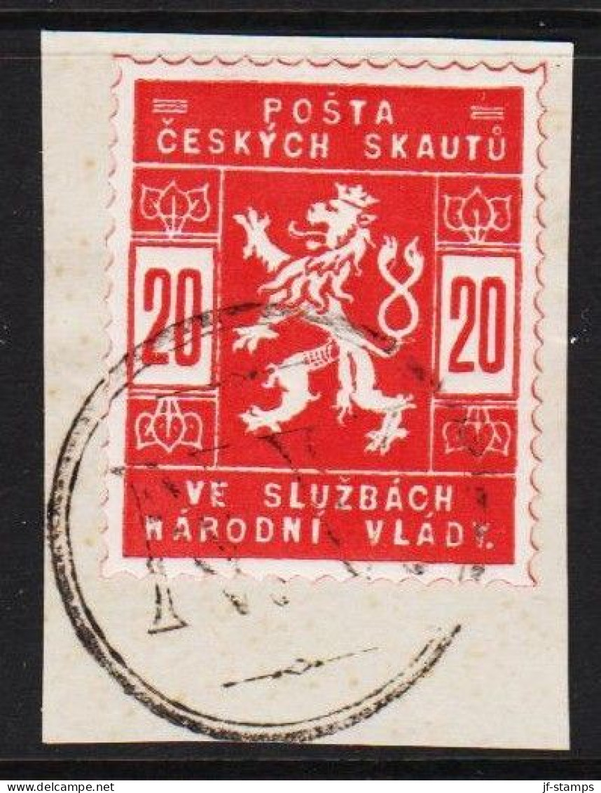 1918. CESKOSLOVENSKO.  POSTA CESKYCH SKAUTU VE SLUZBACH NARODNI VLADY 20 H On Small Piece Canc... (Michel II) - JF540173 - Usati