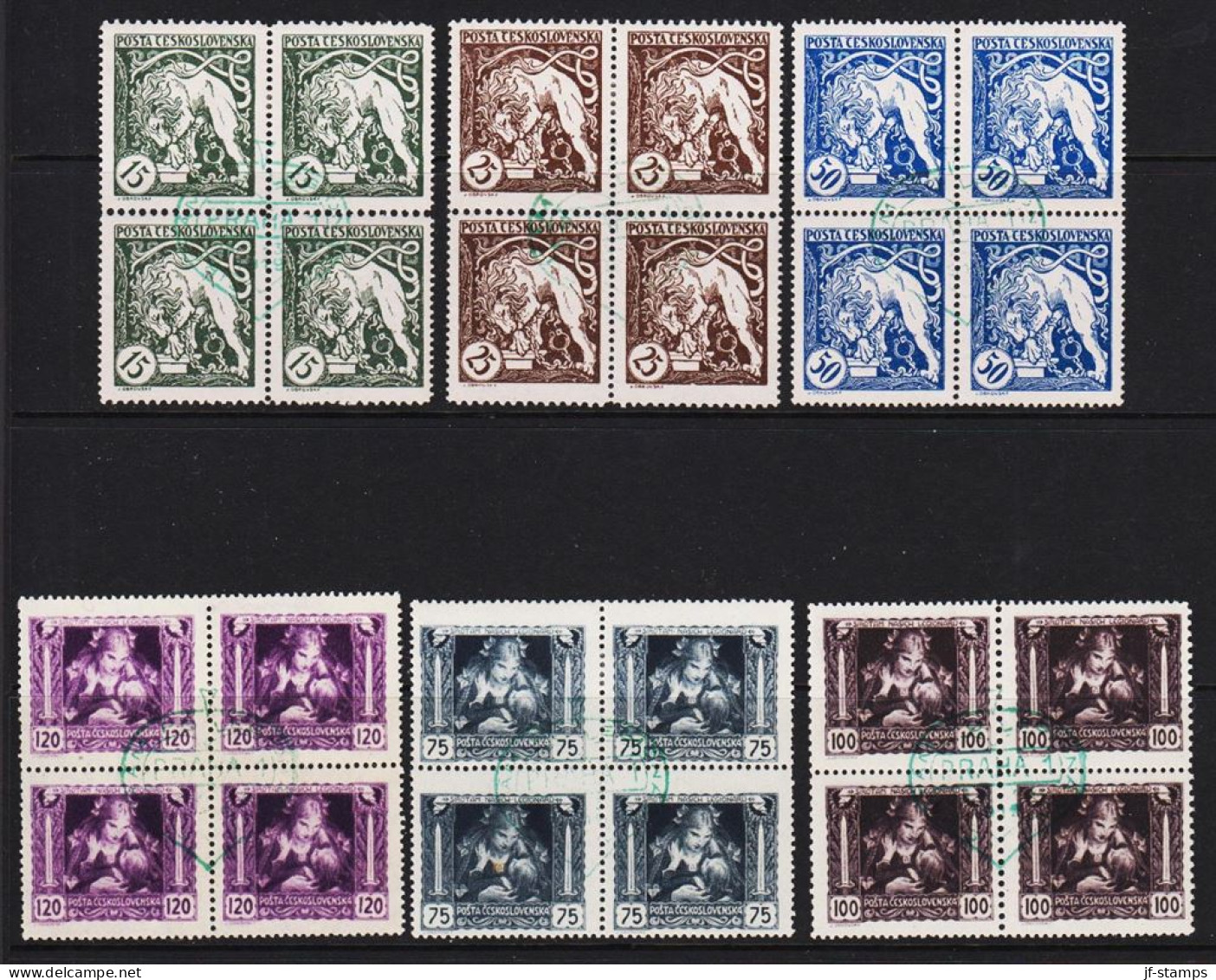 1919. CESKOSLOVENSKO. Legion-stamps Complete Set With 6 Stamps In 4-blocks Cancelled With H... (Michel 34-39) - JF540176 - Used Stamps