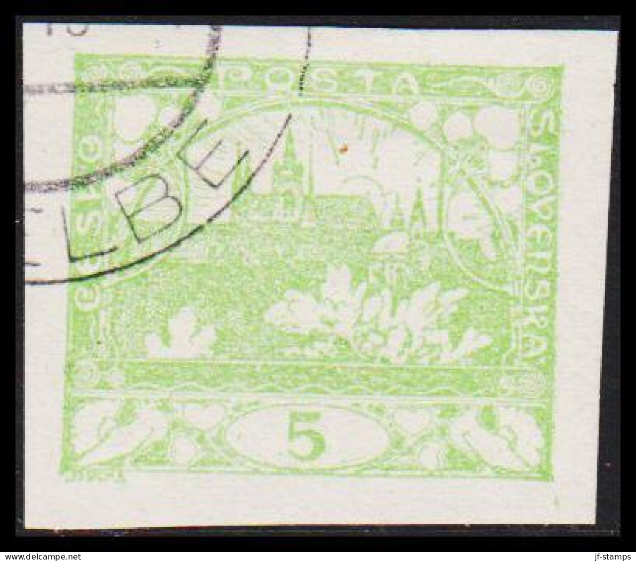 1919. CESKOSLOVENSKO. Hradschin. 5 Heller. Imperforated.  (Michel 2a) - JF540178 - Used Stamps
