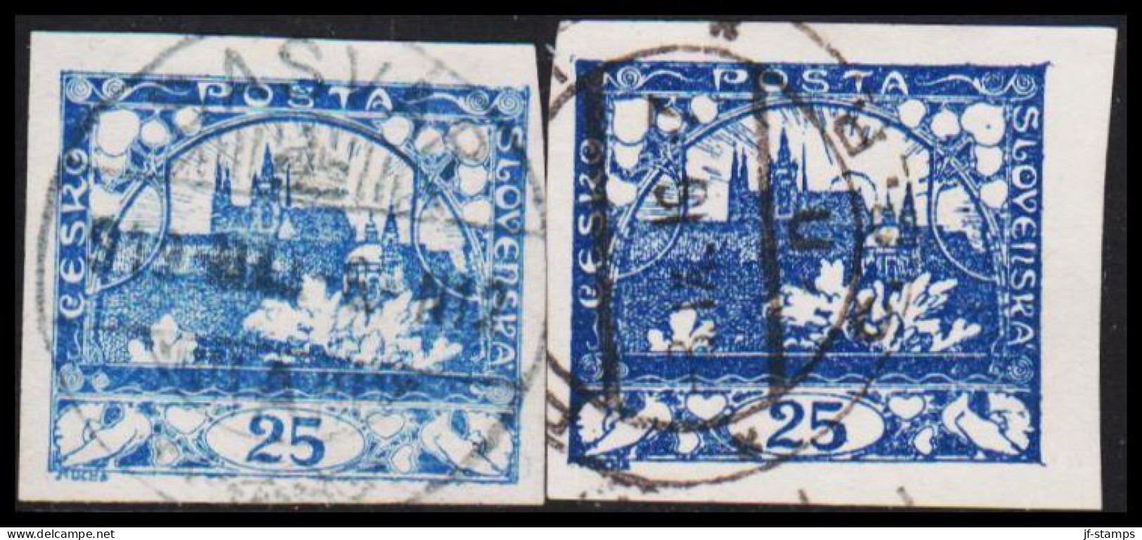 1919. CESKOSLOVENSKO. Hradschin. 25 Heller In Two Different Shades. Imperforated.  (Michel 5) - JF540182 - Oblitérés