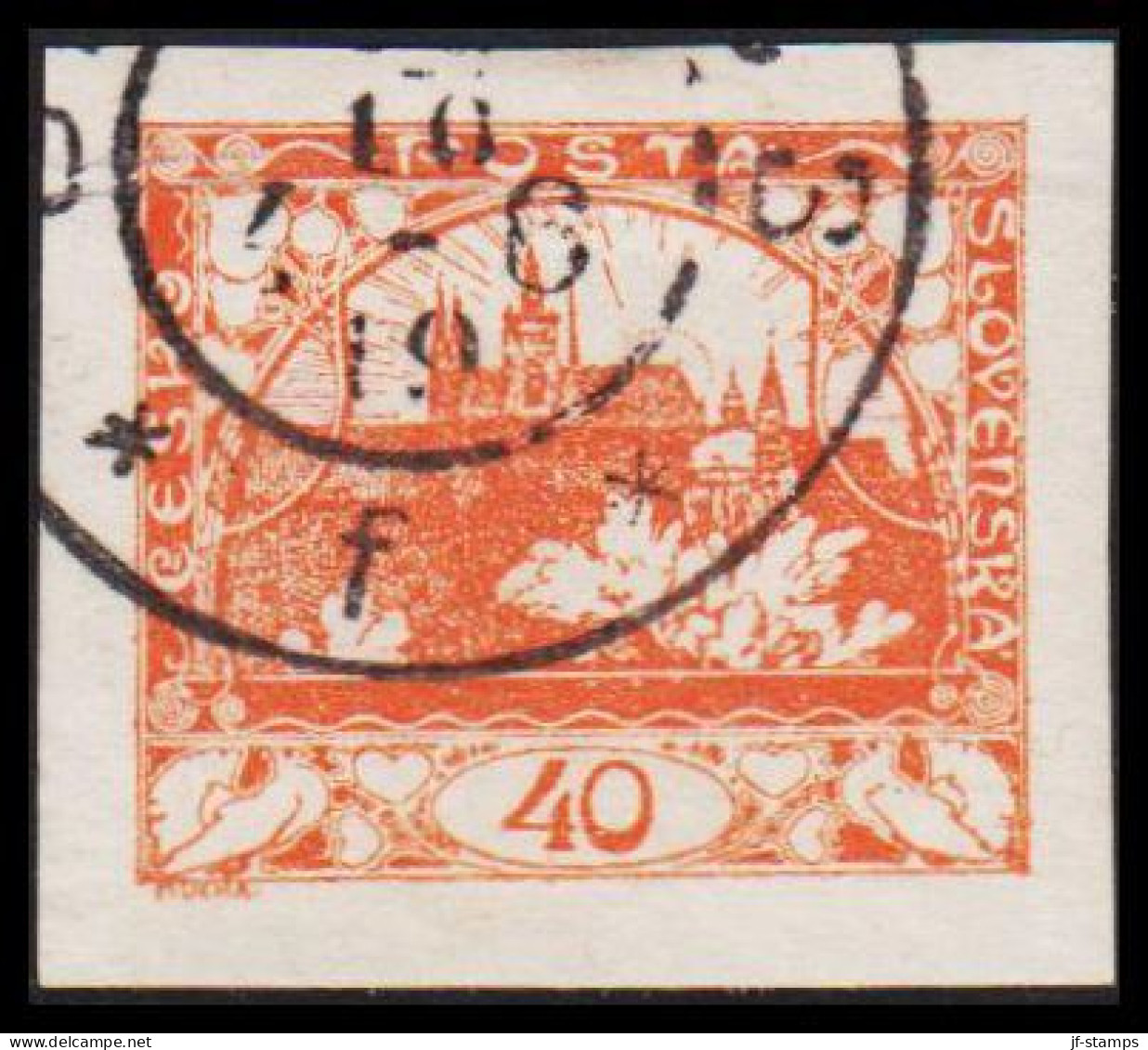 1919. CESKOSLOVENSKO. Hradschin. 40 Heller. Imperforated.  (Michel 7) - JF540183 - Used Stamps