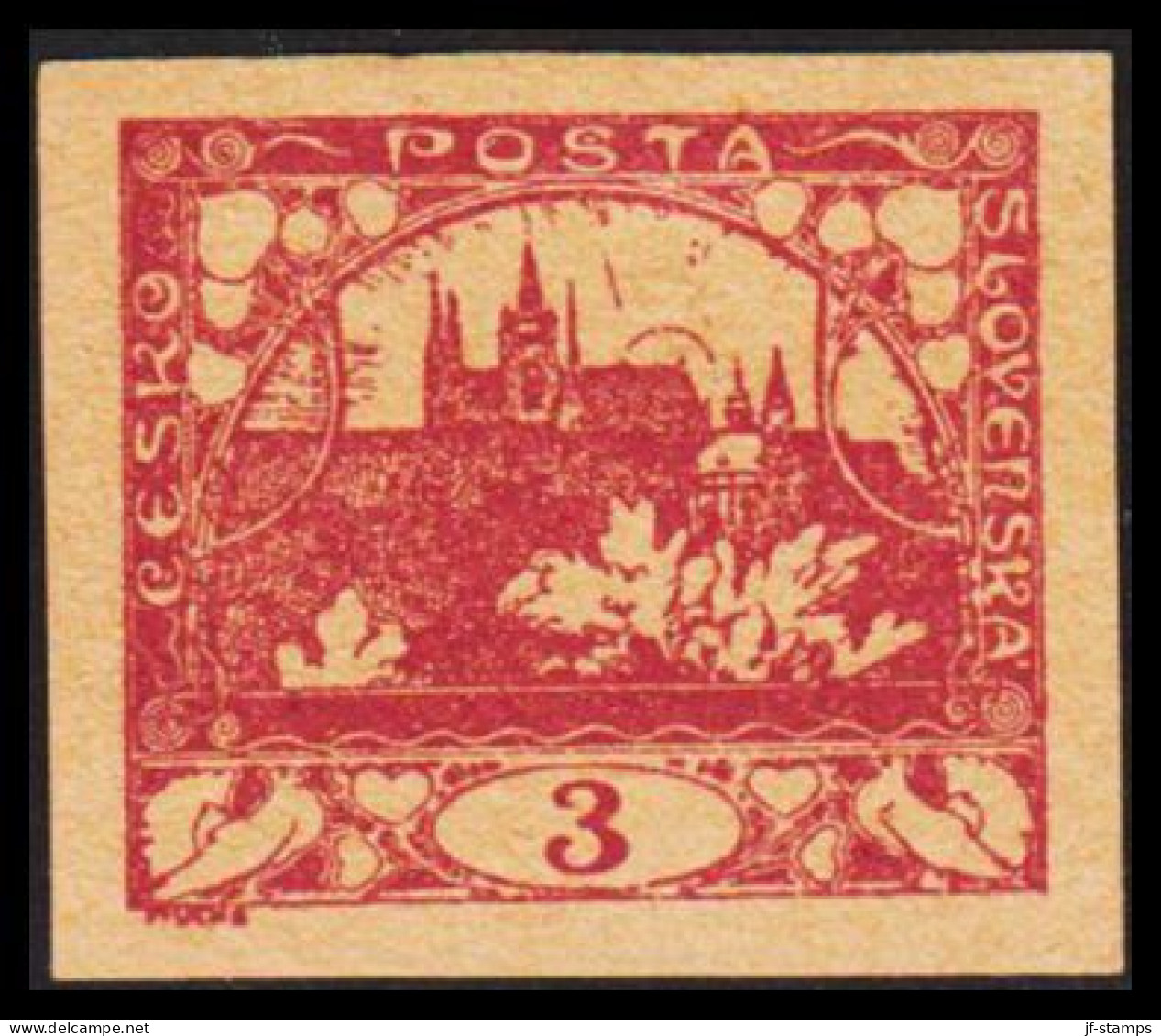 1919. CESKOSLOVENSKO. Hradschin. 3 Heller. Imperforated. Proof Or Esssay/Printers Waste Without... (Michel 1) - JF540187 - Unused Stamps