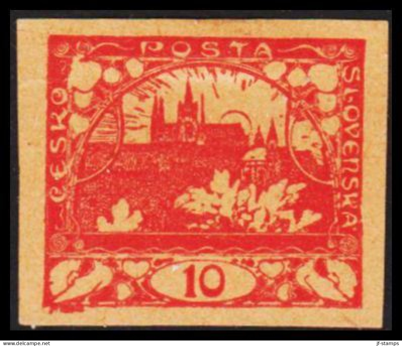 1919. CESKOSLOVENSKO. Hradschin. 10 Heller. Imperforated. Proof Or Esssay/Printers Waste Withou... (Michel 3) - JF540189 - Unused Stamps