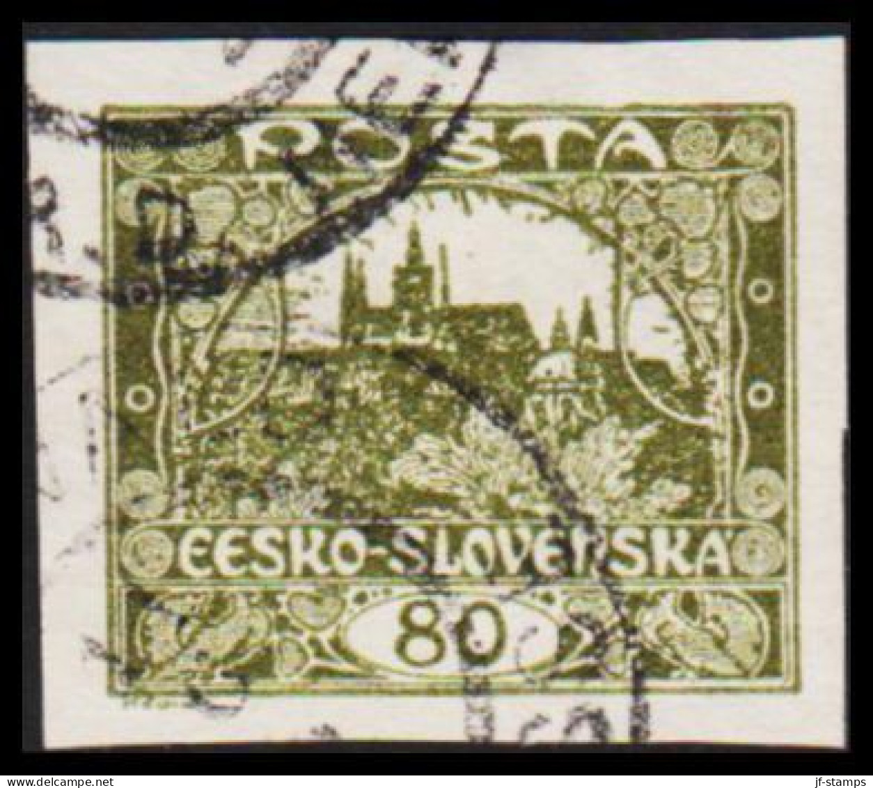 1919. CESKOSLOVENSKO. Hradschin. 80 Heller. Imperforated.  (Michel 21) - JF540194 - Oblitérés