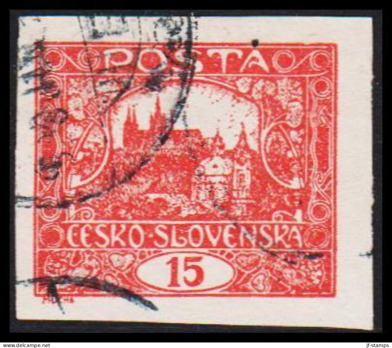 1919. CESKOSLOVENSKO. Hradschin. 15 Heller. Imperforated.  (Michel 26 U) - JF540211 - Oblitérés