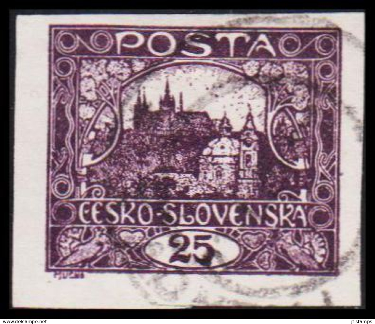 1919. CESKOSLOVENSKO. Hradschin. 25 Heller. Imperforated.  (Michel 28 U) - JF540212 - Used Stamps