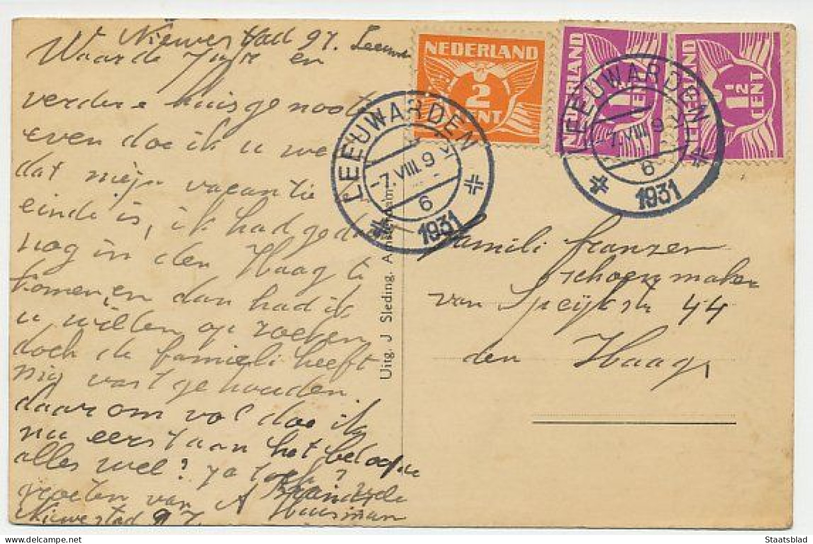 01- Prentbriefkaart Leeuwarden 1931 - Nieuwstad Met Waag - Leeuwarden