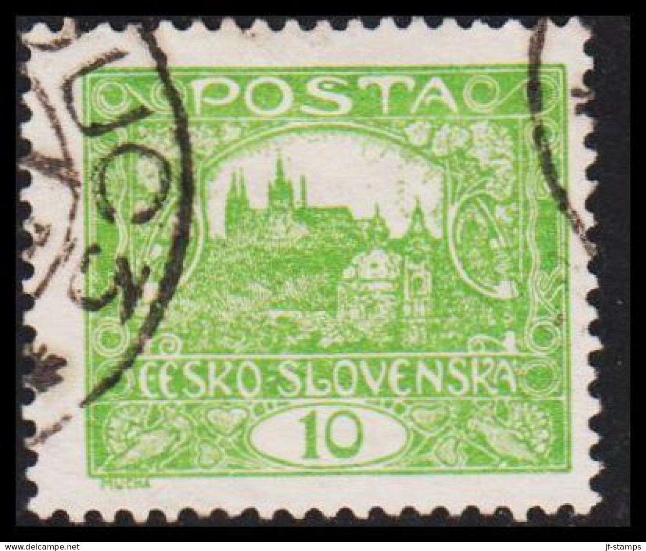 1919. CESKOSLOVENSKO. Hradschin. 10 Heller. Perforated 11½ X 11½,  UNUSUAL PERFORATION. (Michel 25 A) - JF540218 - Used Stamps