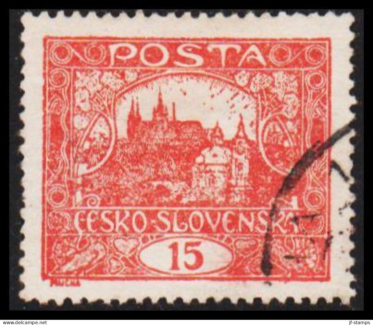 1919. CESKOSLOVENSKO. Hradschin. 15 Heller. Perforated 13 3/4.   (Michel 26 C) - JF540226 - Used Stamps