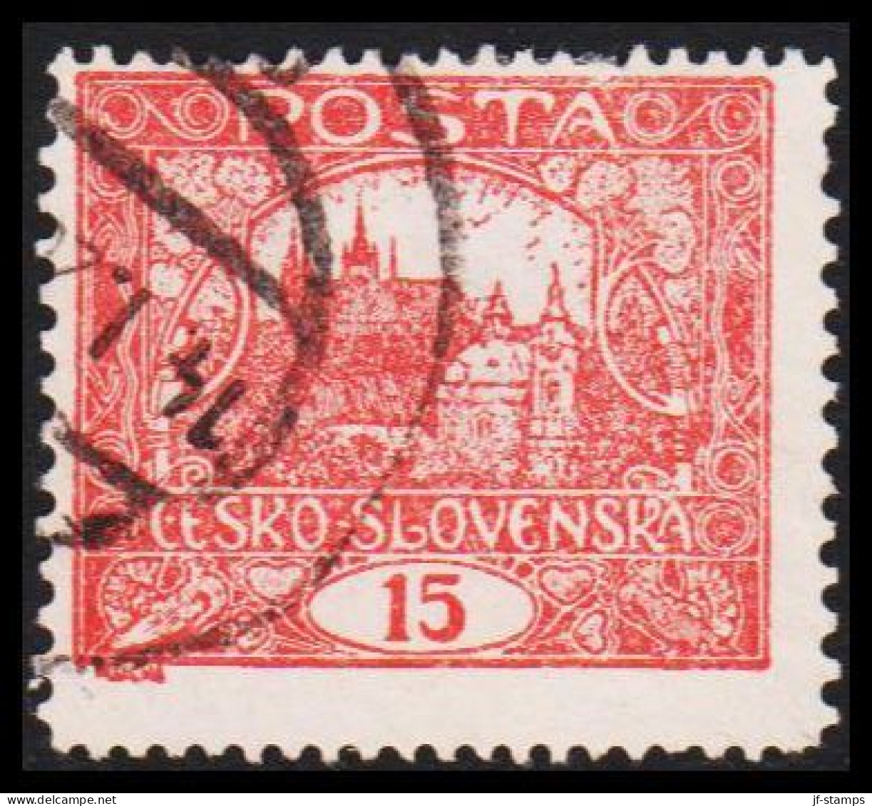 1919. CESKOSLOVENSKO. Hradschin. 15 Heller. Perforated 13 3/4 X 11½.   (Michel 26 F) - JF540230 - Used Stamps