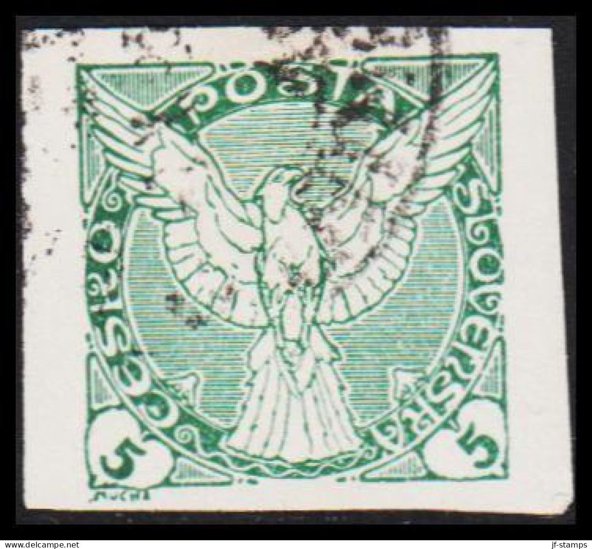 1920. CESKOSLOVENSKO. ENEWSPAPER STAMP. Falcon. 5 Heller. Imperforated,  (Michel 189) - JF540244 - Used Stamps
