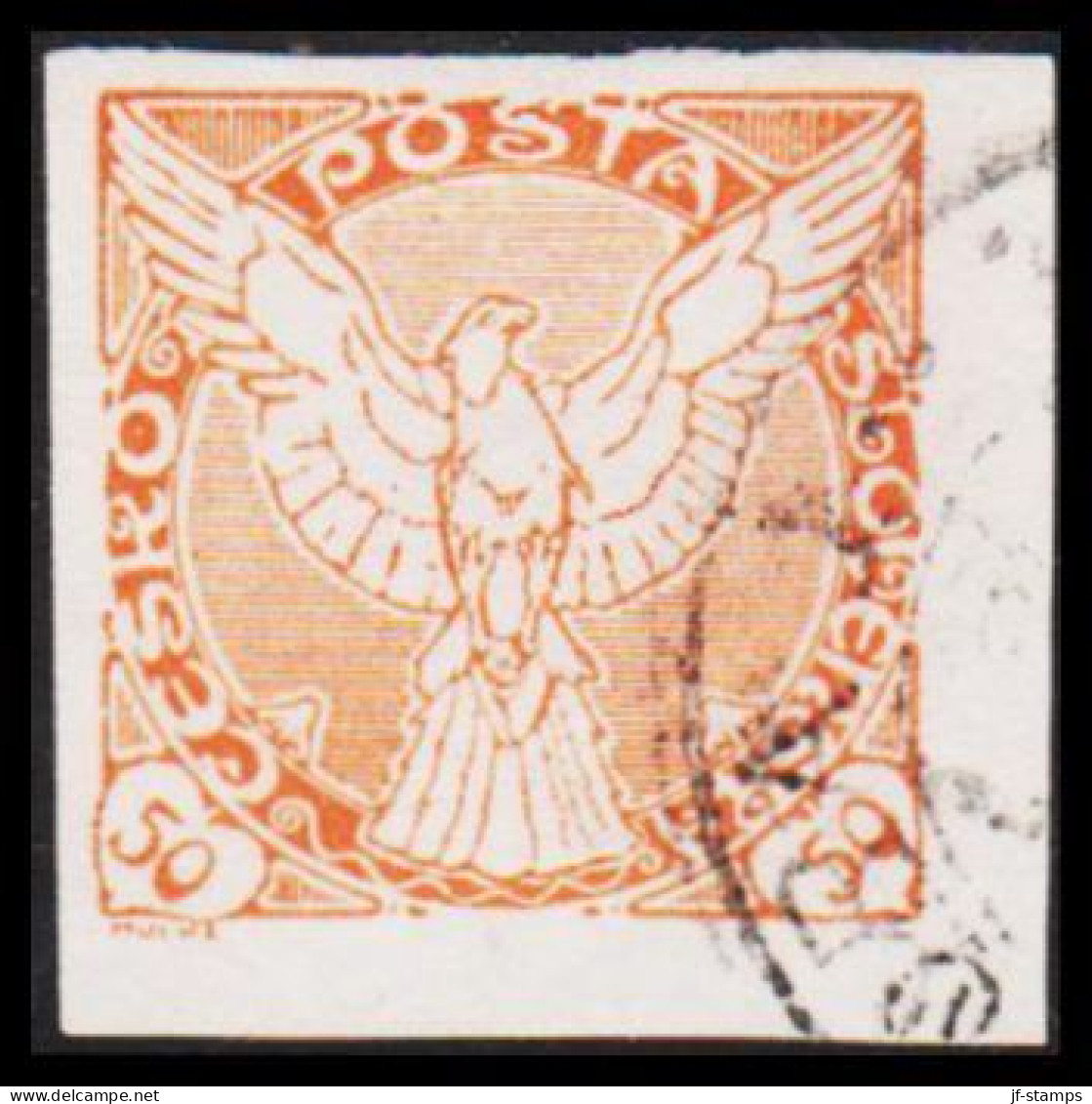 1920. CESKOSLOVENSKO. ENEWSPAPER STAMP. Falcon. 50 Heller. Imperforated,  (Michel 190) - JF540245 - Used Stamps