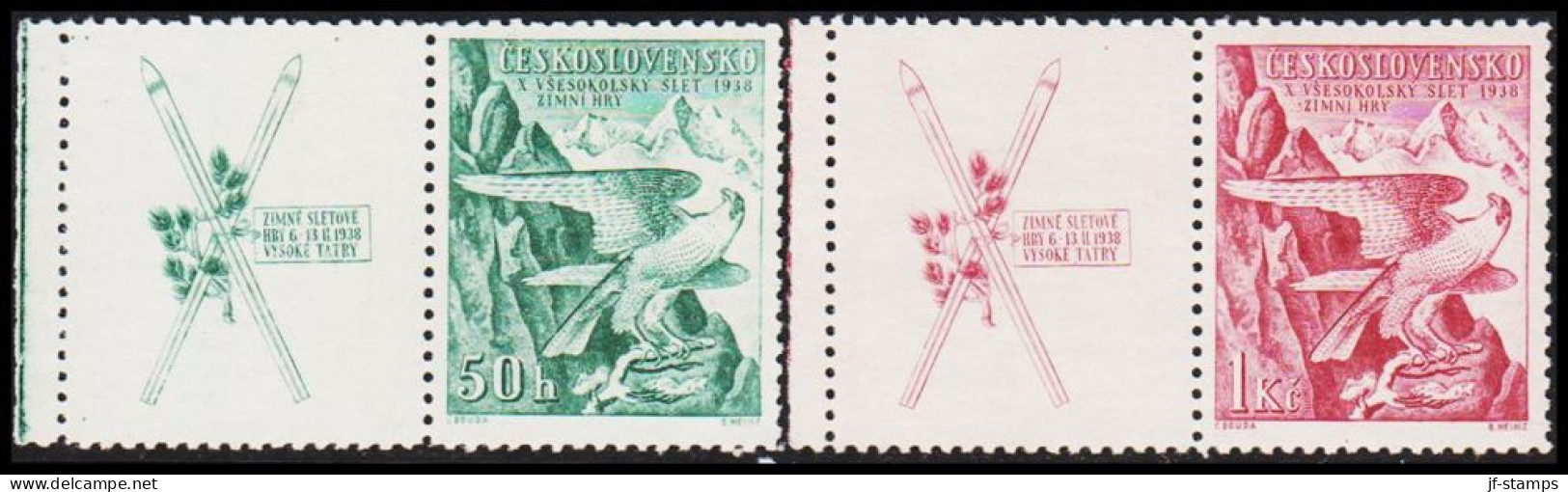 1938. CESKOSLOVENSKO.  10. Sokol-Winterspiele, Hohe Tatra Complete Set With Vignette N... (Michel 387-388 Zf) - JF540252 - Ongebruikt