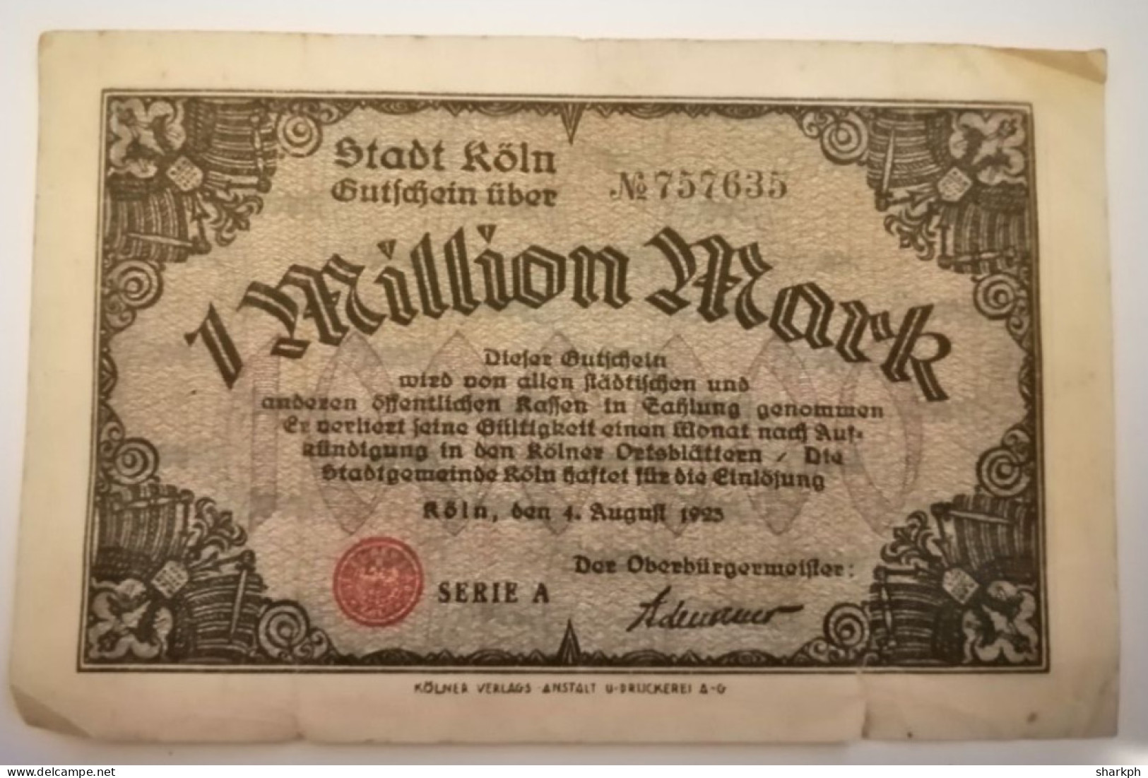 1 MILLION MARK 1923 COLOGNE KOLN - Non Classificati