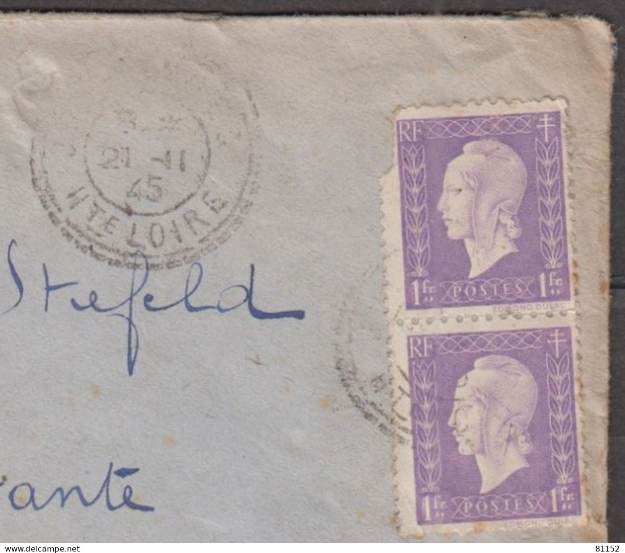 Mne De DULAC 1F  Lilas  " La PAIRE "  Sur Lettre De ST-ETIENNE NOV 1945 Pour ORAN R.P. Algérie En Poste Restante - 1944-45 Marianne De Dulac