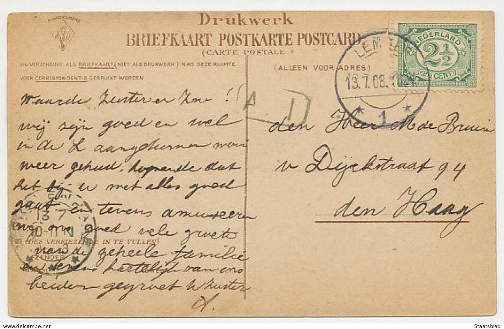 01- Prentbriefkaart Lemmer 1908 - Hotel Vd Hoff - Tuinzicht - Lemmer