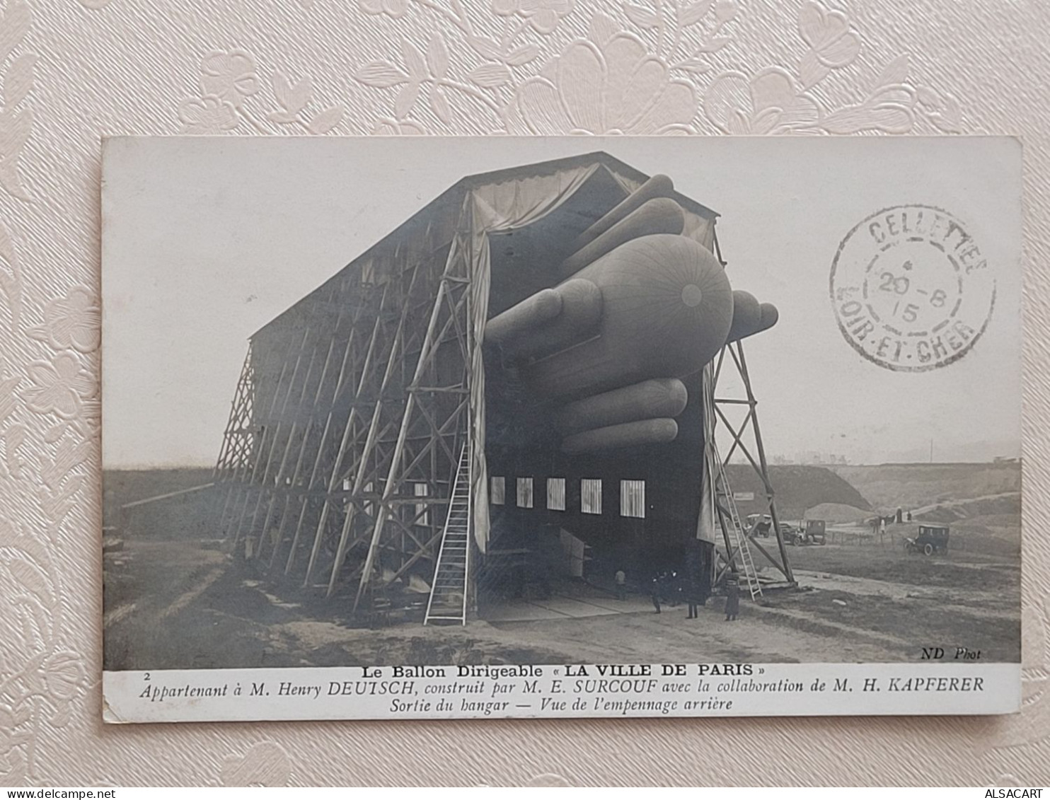 Carte Photo Dirigeable La Ville De Paris , Sortie Du Hangar , Timbre Taxe - Dirigeables