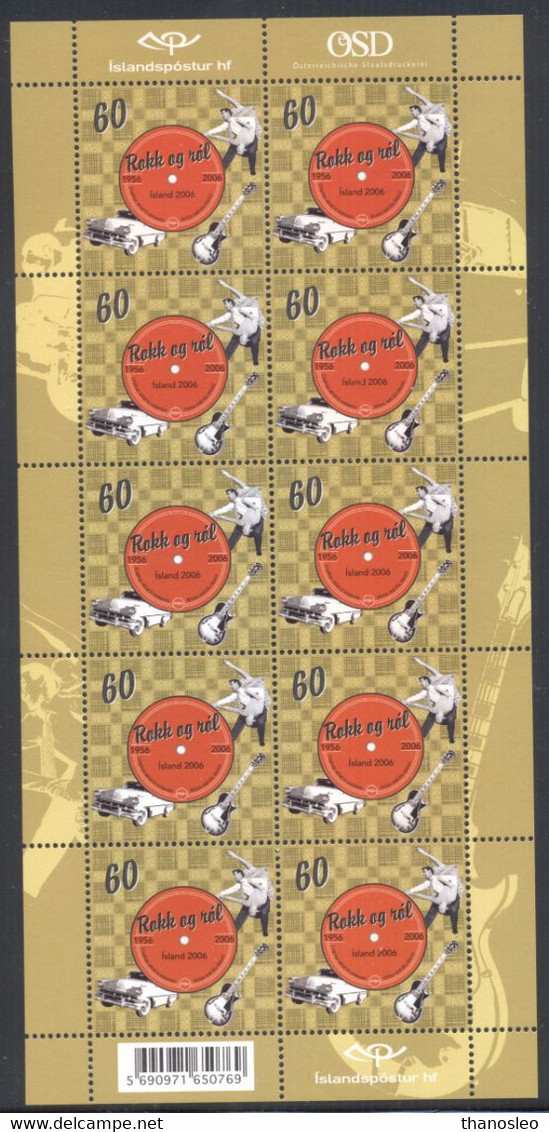 Iceland 2006 Rock And Roll Music Sheetlet MNH VF - Nuovi