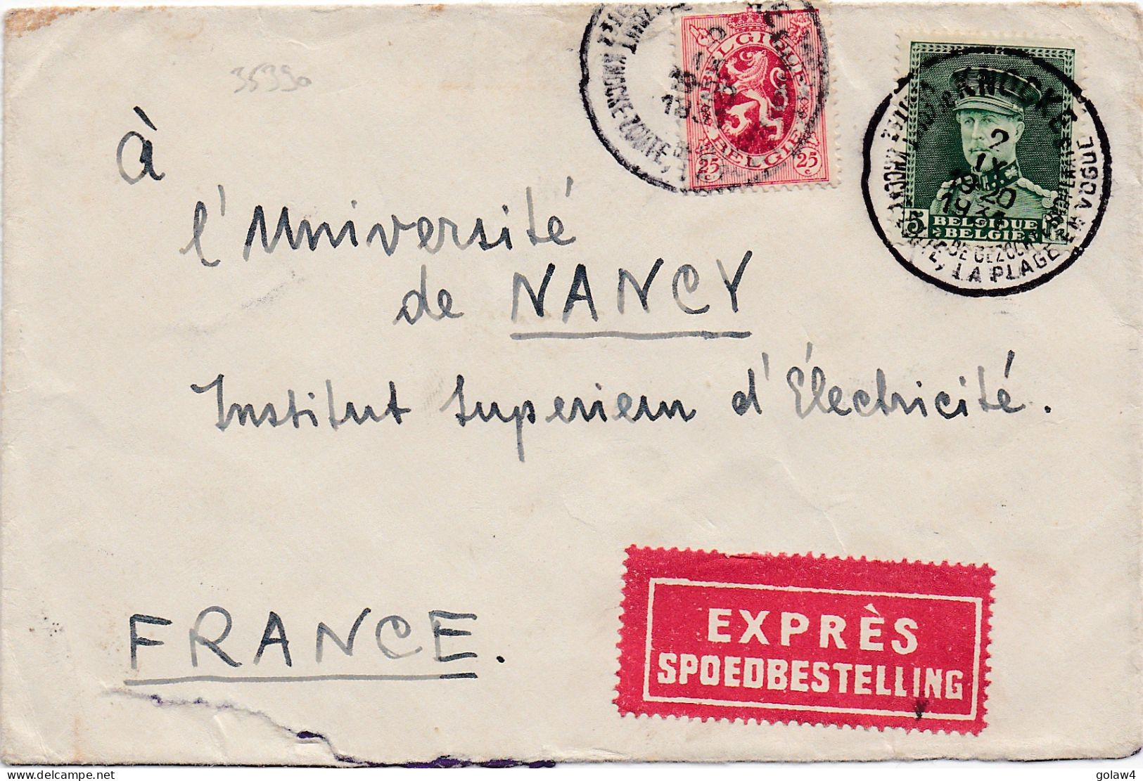 35390# LETTRE EXPRES SPOEDBESTELLING Obl KNOCKE PLAGE EN VOGUE 1931 Pour NANCY MEURTHE ET MOSELLE - 1931-1934 Képi