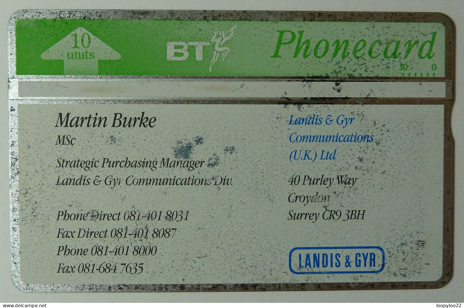UK - Great Britain - BT & Landis & Gyr - Visiting - Business Card - Martin Burke - LGV020 - 465D - 100ex - Used - R - Sammlungen