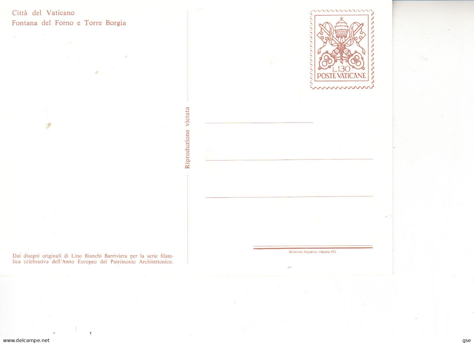 VATICANO  1977 - Intero Postale - Fontana Del Forno  Torre Bogia - Postal Stationeries
