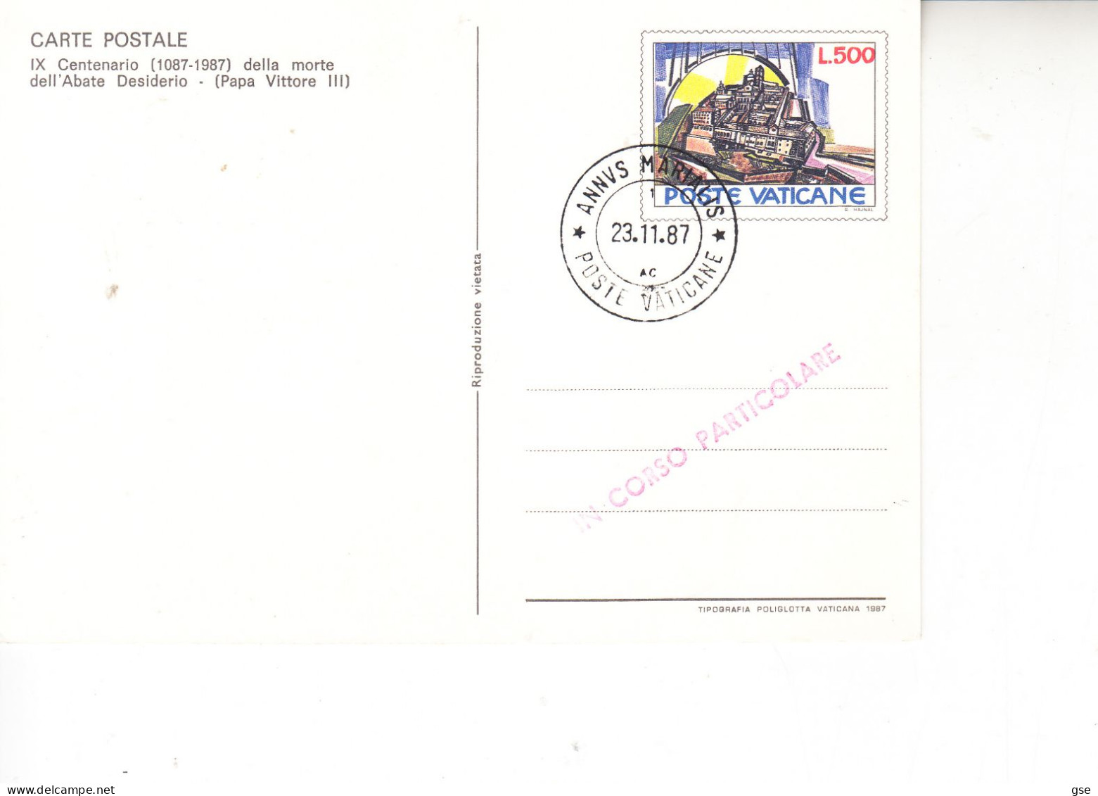 VATICANO  1987 - Intero Postale -annullo Speciale "ANNO MARIALIA" - Enteros Postales