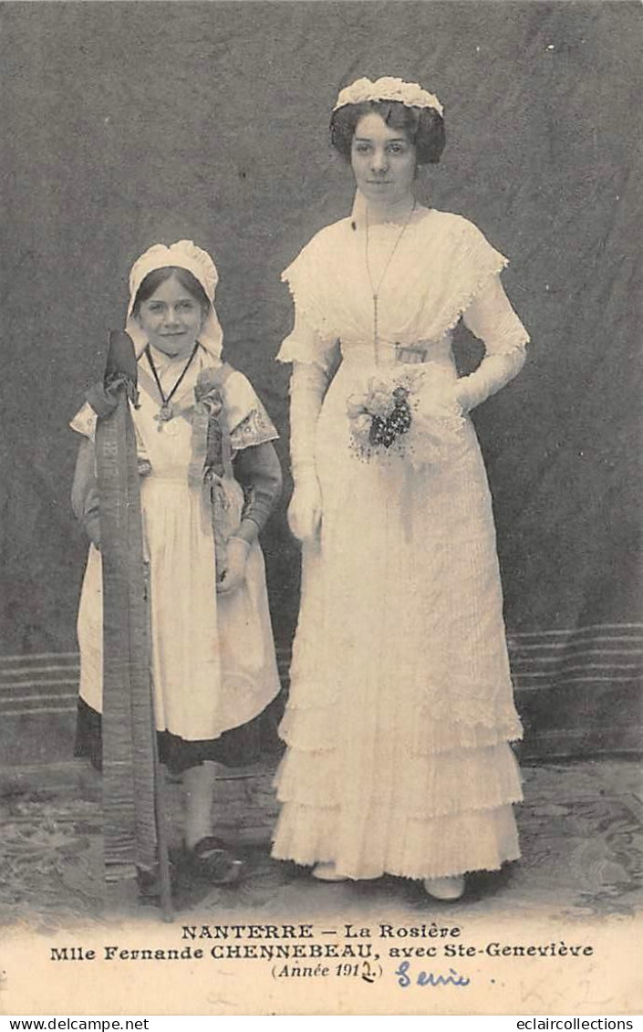 Nanterre         92         Couronnement De La Rosière  1912   Melle Chennebeau  Avec Ste Geneviève        (voir Scan) - Nanterre