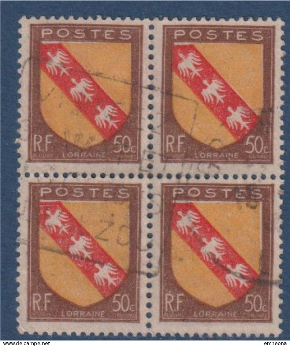 Bloc De 4 Armoiries De Provinces: Loraine Oblitérés N°757. - 1941-66 Escudos Y Blasones