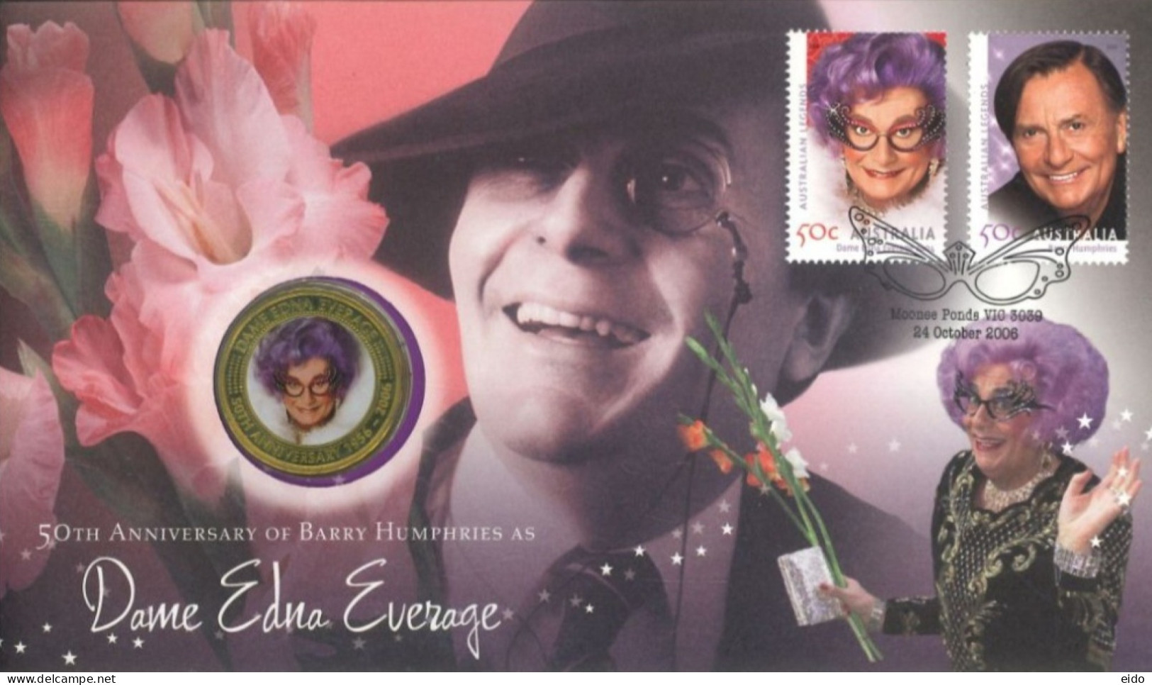 AUSTRALIA - 2006 -  50th  ANNIV OF BARRY HUMPHRIES  SPECIAL STAMPS & COIN  COVER. - Storia Postale