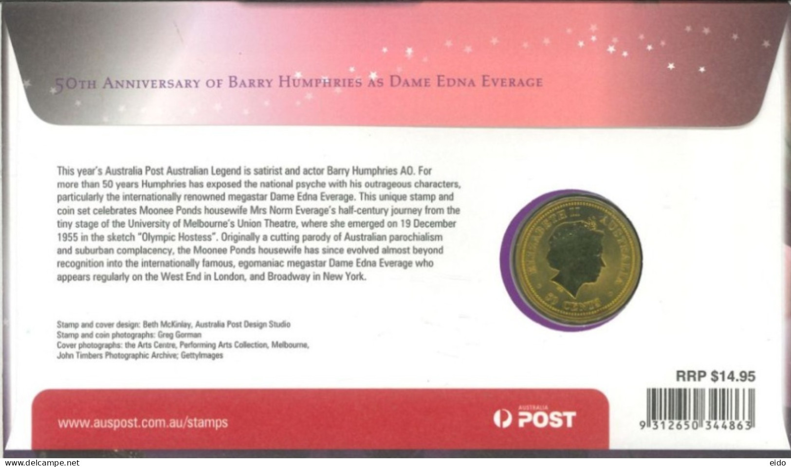 AUSTRALIA - 2006 -  50th  ANNIV OF BARRY HUMPHRIES  SPECIAL STAMPS & COIN  COVER. - Cartas & Documentos
