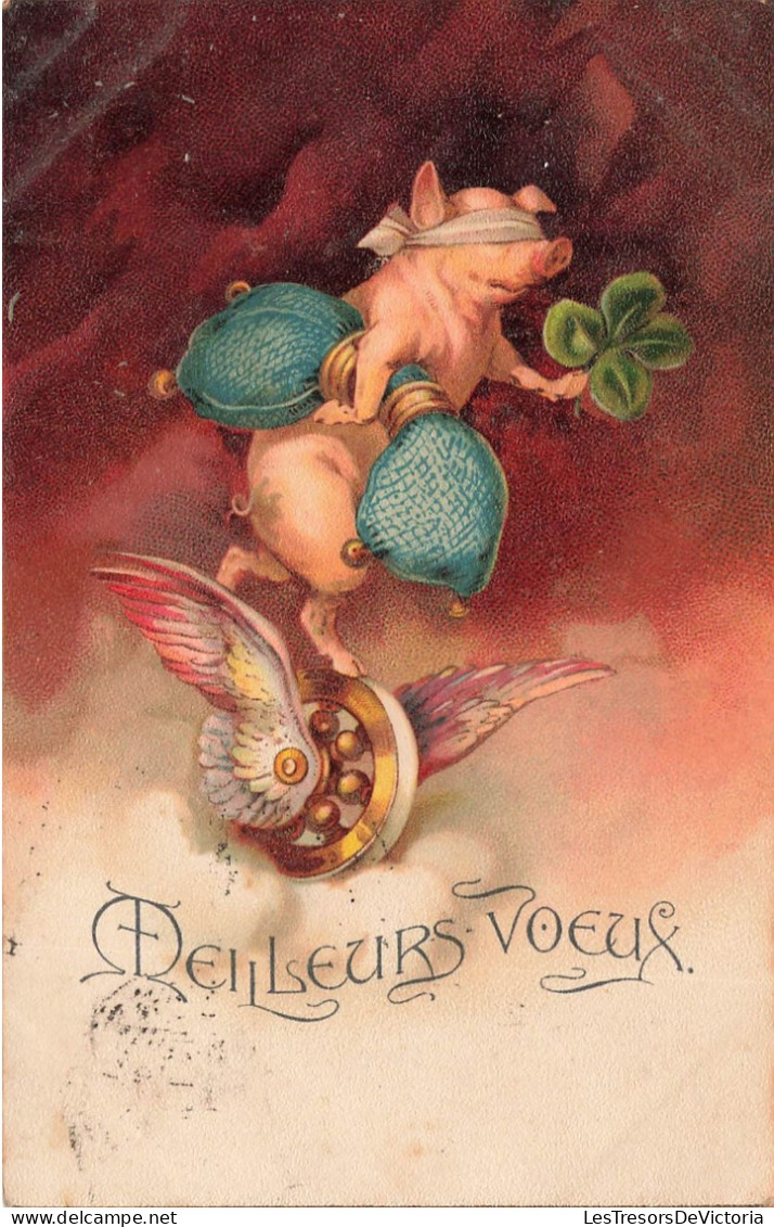 FETES ET VOEUX - Meilleurs Vœux - Un Cochon Emportant Un Trèfle - Colorisé - Carte Postale Ancienne - Other & Unclassified