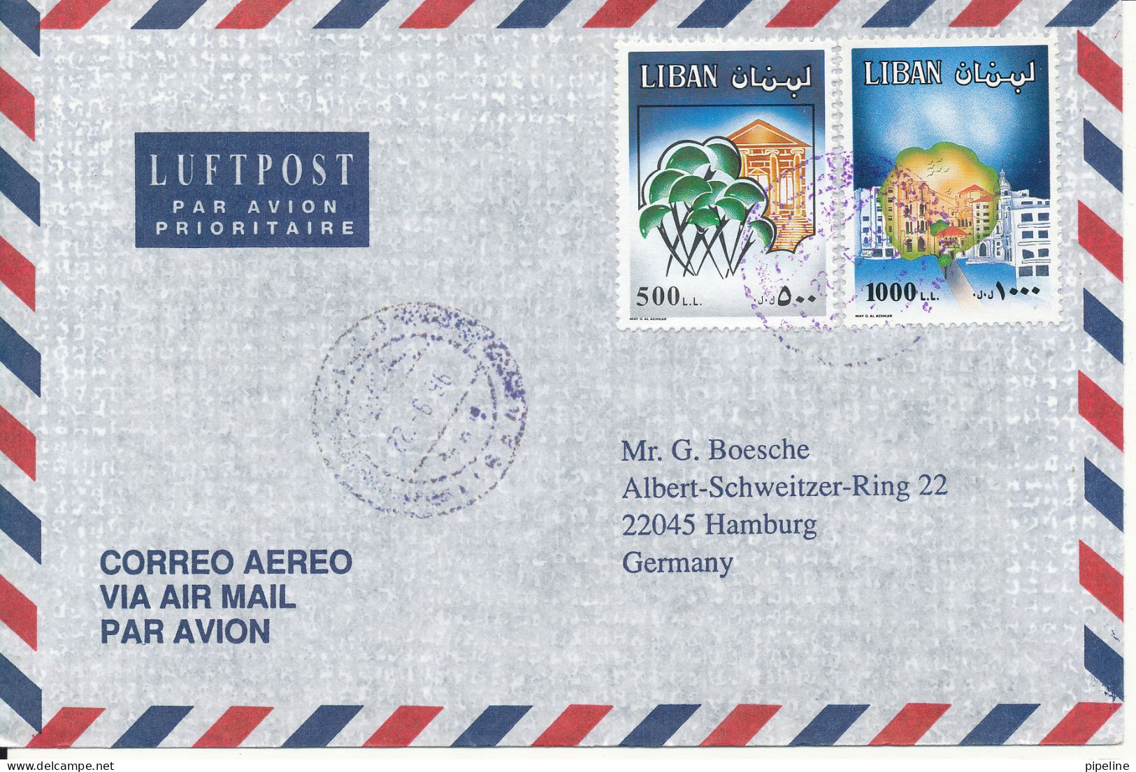 Lebanon Air Mail Cover Sent To Germany 22-6-1996 - Lebanon