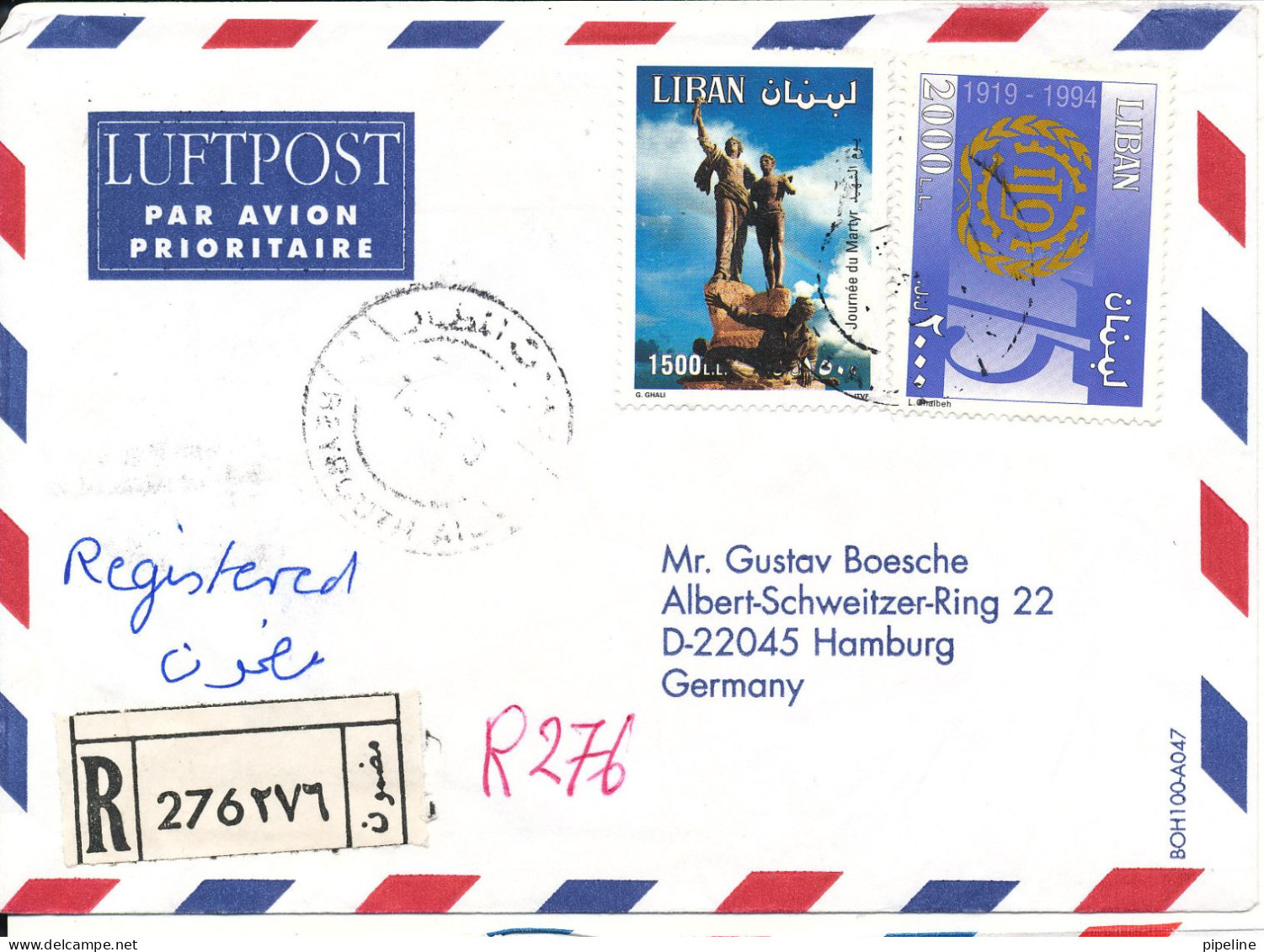 Lebanon Registered Air Mail Cover Sent To Germany - Lebanon