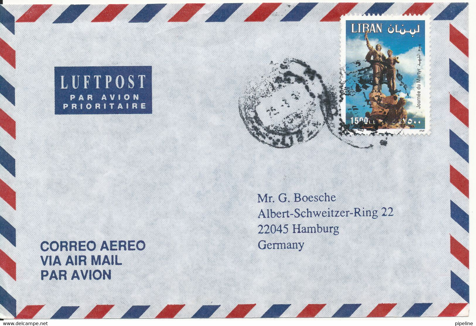 Lebanon Air Mail Cover Sent To Germany Single Franked - Lebanon