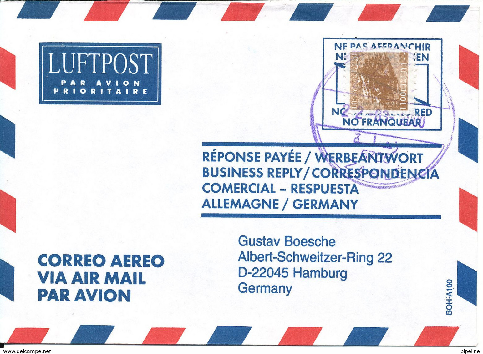Lebanon Air Mail Cover Sent To Germany 22-3-2000 Single Franked - Lebanon